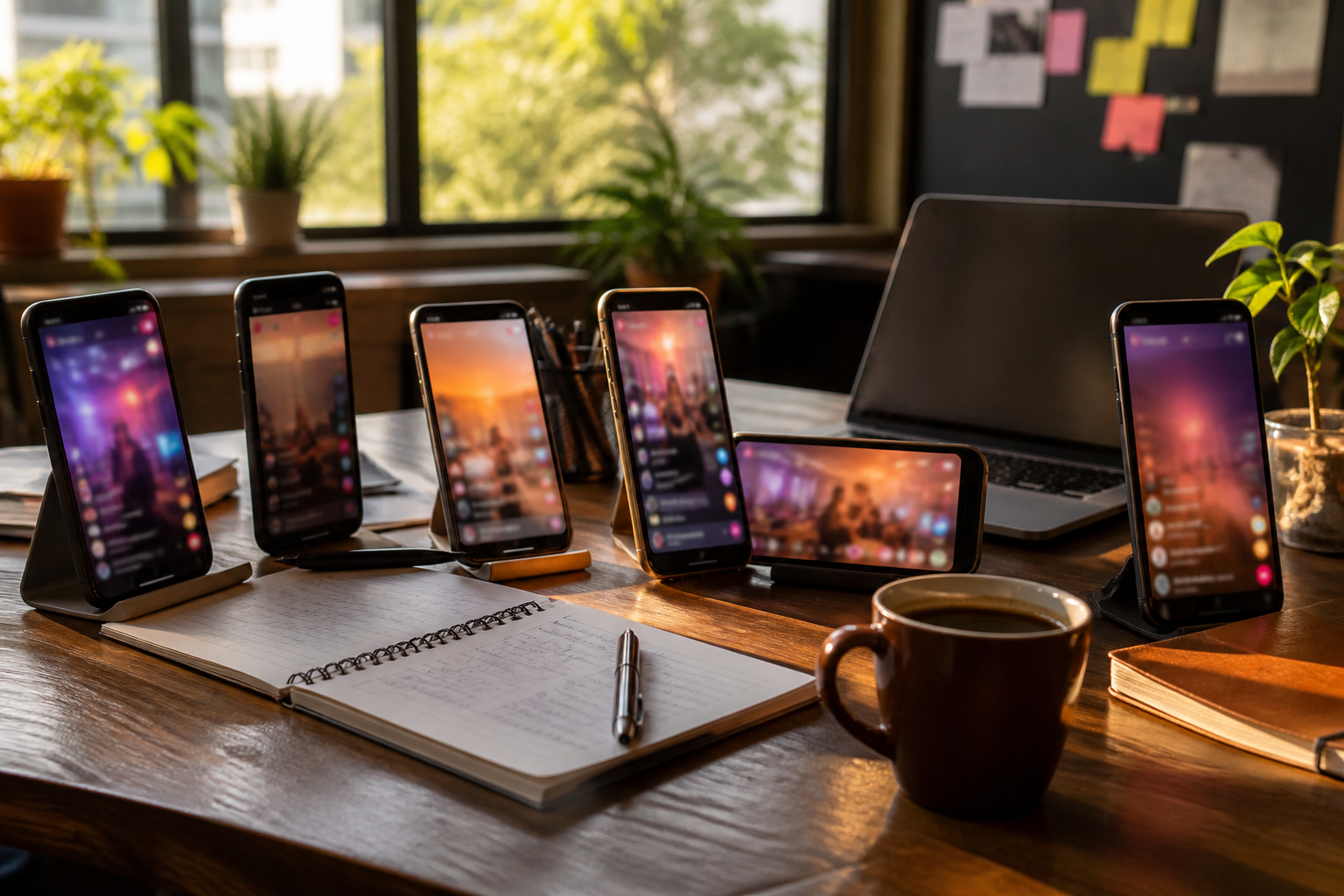 Digital platform operations desk with creator streaming devices